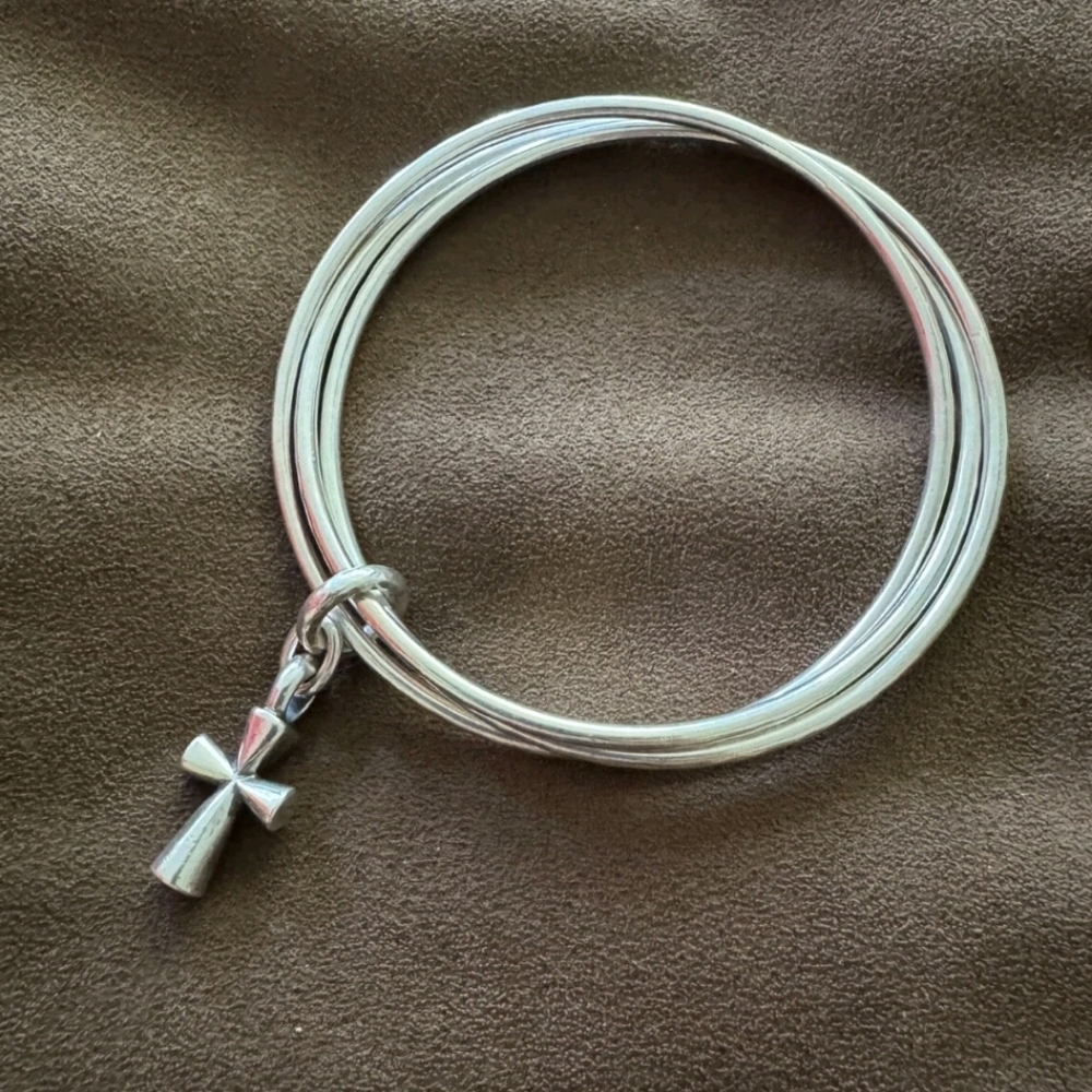 James Avery Retired St. Teresa Cross Triple Hammered Bangle Bracelet/ Pristine